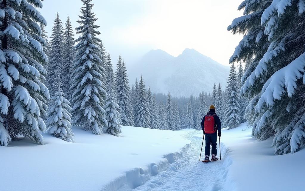 Winter snowshoe retreat in snowy Canadian mountains